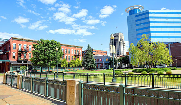 A photograph of Kalamazoo on a pleasant summer day.