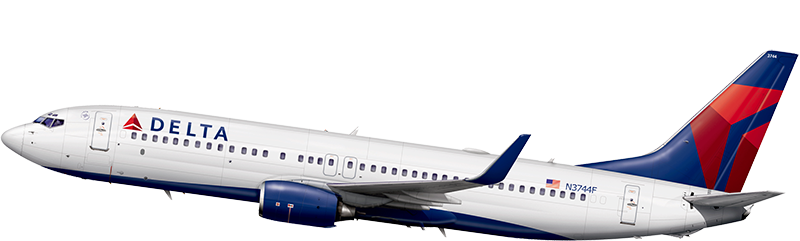 A photograph of an Delta Airlines plane.