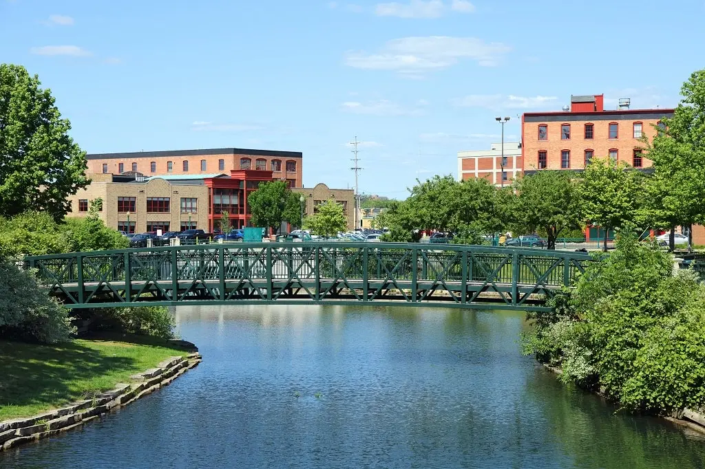 A side profile of the bridge at the Arcadia festival area of Kalamazoo.